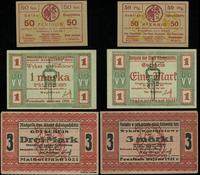 Śląsk, zestaw: 50 fenigów (Bismarkhutte - Hajduki Wielkie), 1 marka i 3 marki z czasów powstania majowego 1921
