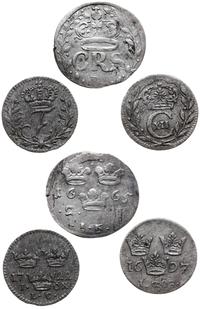 zestaw 3 monet, Karol XI, 2 öre 1665 IK; Karol X