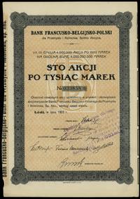 Polska, sto akcji na okaziciela po tysiąc marek No 039858*, Łódź lipeic 1923 r, be..