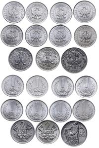 Polska, zestaw: 1 x 5 złotych 1974, 2 x 2 złote (roczniki 1958 i 1974), 8 x 1 złoty (roczniki: 1949, 1973, 1974, 1975, 1976, 197