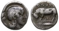 diobol ok. 400-350 pne, Aw: Głowa Ateny w hełmie