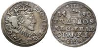 trojak 1590, Ryga, wąska głowa króla, awers wybi
