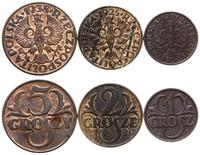 Polska, zestaw: 1 grosz 1933, 2 grosze 1925, 5 groszy  1938