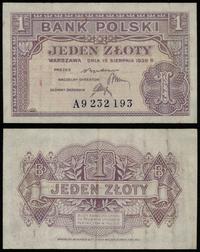 1 złoty 15.08.1939, seria A 9232193, złamania, w