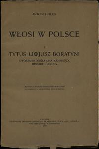 wydawnictwa polskie, Antoni Hniłko - Włosi w Polsce; I. Tytus Liwiusz Boratyni, dworzanin króla..