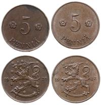 zestaw: 2 x 5 penniä 1920 i 1928, Helsinki, mied