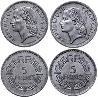 Francja, zestaw: 5 x 5 franków, 1945-1949