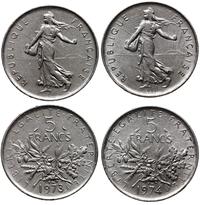 zestaw: 2 x 5 franków 1973 i 1974, Paryż, miedzi