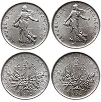 zestaw: 2 x 5 franków 1973 i 1974, Paryż, miedzi