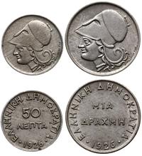 zestaw: 50 lepta i 1 drachma 1926, Paryż, miedzi