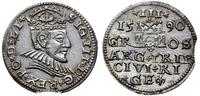 trojak 1590, Ryga, mała głowa króla, wybite na o