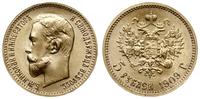 5 rubli 1909 ЭБ, Petersburg, złoto 4.31 g, piękn