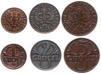 Polska, zestaw: 1 grosz 1925, 2 grosze 1937, 5 groszy 1939
