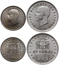 zestaw: 2 drachmy 1965 i 10 drachm 1959, miedzio