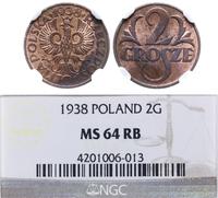 2 grosze 1938, Warszawa, pięknie zachowana monet