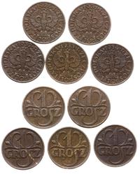 Polska, zestaw: 5 x 1 grosz, 1928, 1931, 1932, 1933 i 1934