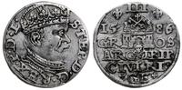 trojak 1586, Ryga, duża głowa króla, nierówna pa