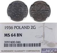 2 grosze 1936, Warszawa, piękne, w pudełku NGC z