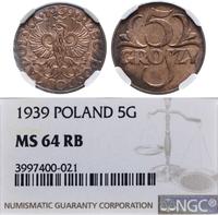 5 groszy 1939, Warszawa, moneta w pudełku NGC z 