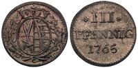 3 fenigi 1765, mała srebrna monetka w pięknym st