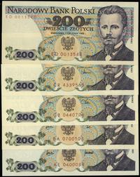 5 x 200 złotych, różne roczniki: 1976, 1979, 198