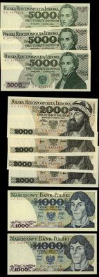 Polska, zestaw 9 banknotów 1.000-5.000 złotych