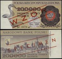 200.000 złotych 1.12.1989, seria A 0000000, czer