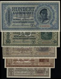 zestaw 5 banknotów, 5, 10, 20, 50 i 100 karbowań
