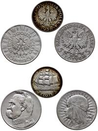 zestaw 3 monet, 2 zł 1936 Żaglowiec, 5 zł 1933 G