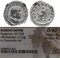 denar 238, Rzym, Aw: Głowa cesarza w prawo i nap