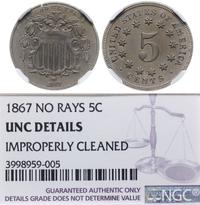 5 centów 1867, rzadki typ, moneta w pudełku NGC 