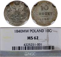 10 groszy 1840 MW, Warszawa, piękna moneta w pud