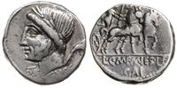 denar 87 pne, Rzym, Aw: Głowa Saturna w lewo i n