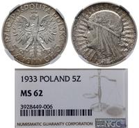 5 złotych  1933, Warszawa, Głowa kobiety w czepc