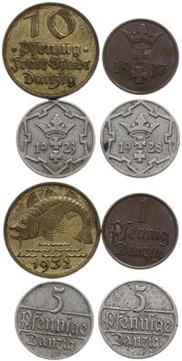 lot 4 monet; 10 fenigów, 5 fenigów (2x), 1 fenig