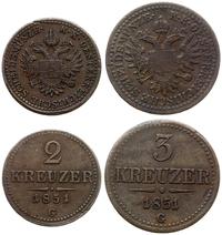 zestaw 2 monet, 2 krajcary 1851 G oraz 3 krajcar