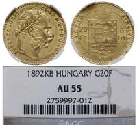 8 forintów = 20 franków 1892, Wiedeń, złoto 6.45
