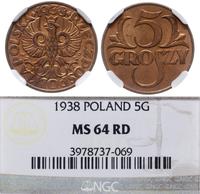 5 groszy 1938, Warszawa, wyśmienity stan, moneta