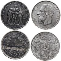 Francja, zestaw: 5 franków 1873 Paryż i 5 franków 1873 Bruksela (Belgia - Leopold II 1865-1909)