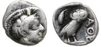 obol ok. 454-404 pne, Aw: Głowa Ateny w hełmie w