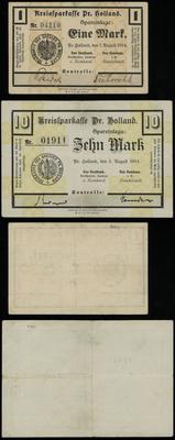 zestaw 2 bonów, 1 i 10 marek 1.08.1914, razem 2 