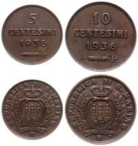 zestaw monet, 10 centymów 1936 (Rzym) oraz 5 cen