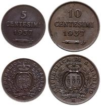 zestaw monet, 10 centymów 1937 (Rzym) oraz 5 cen