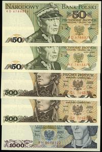 zestaw 5 banknotów, 2 x 50 złotych 1.12.1988, 2 