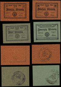 zestaw 4 bonów, 5, 20 i 2 x 50 fenigów 1918, raz