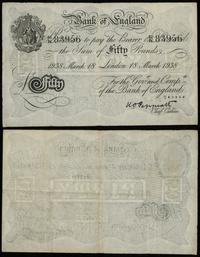 50 funtów 18.03.1938, podpis kasjera Peppiatt, s