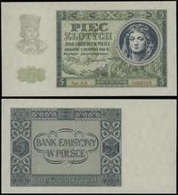 5 złotych 1.08.1941, seria AA 1959755, górny pra
