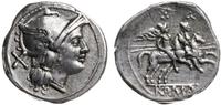 denar 214 - 213 pne, Rzym, Aw: Głowa Romy w hełm