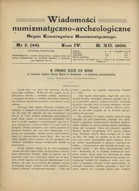 czasopisma, Wiadomości Numizmatyczno-Archeologiczne, kompletny rocznik 1900 (3 zeszyty)