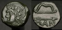 obol 275-245 pne, Aw: Głowa satyra, Rw: Łuk, str